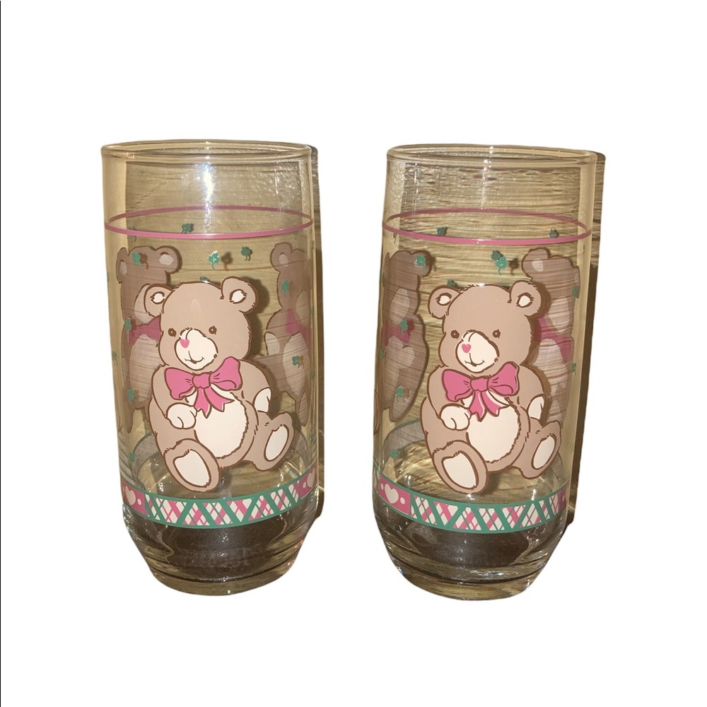 Libby vintage teddy bear set of 2 drinking Tumbler glasses